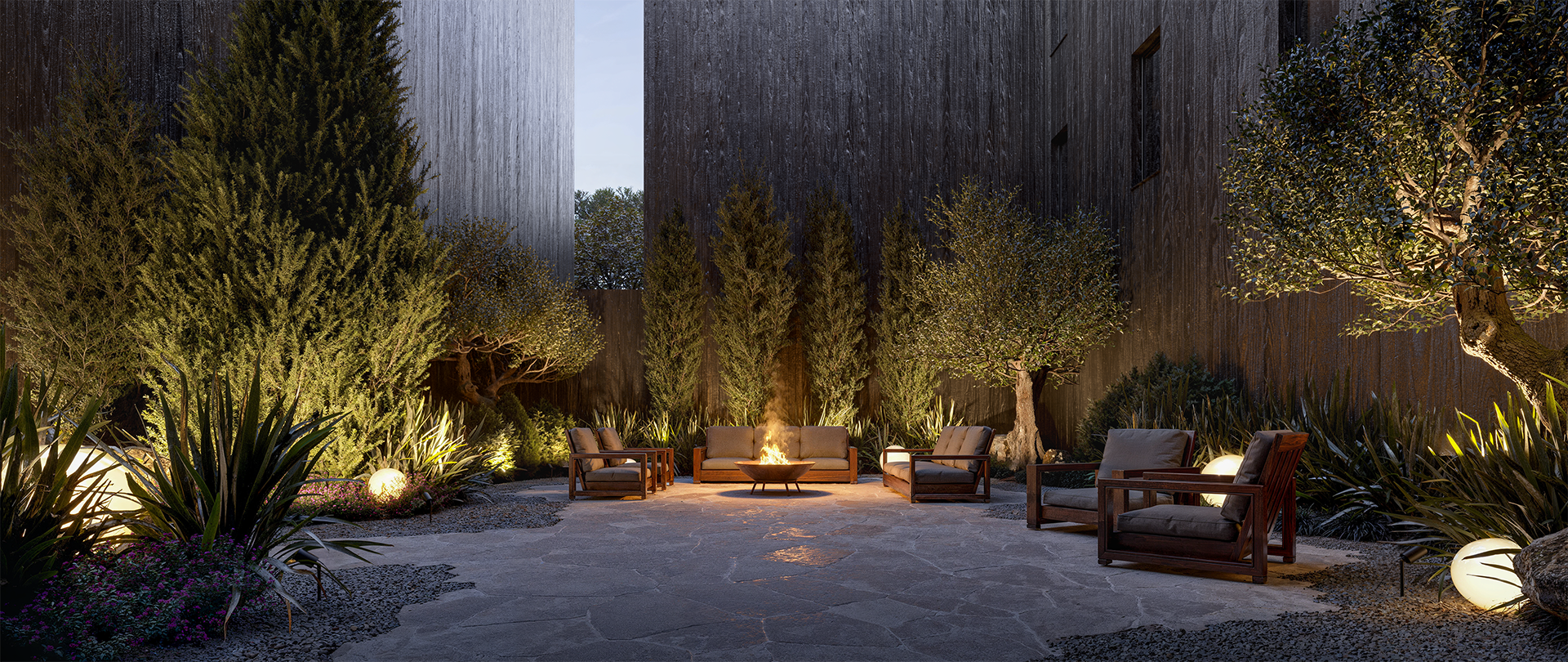 Jardim e espaço fogo